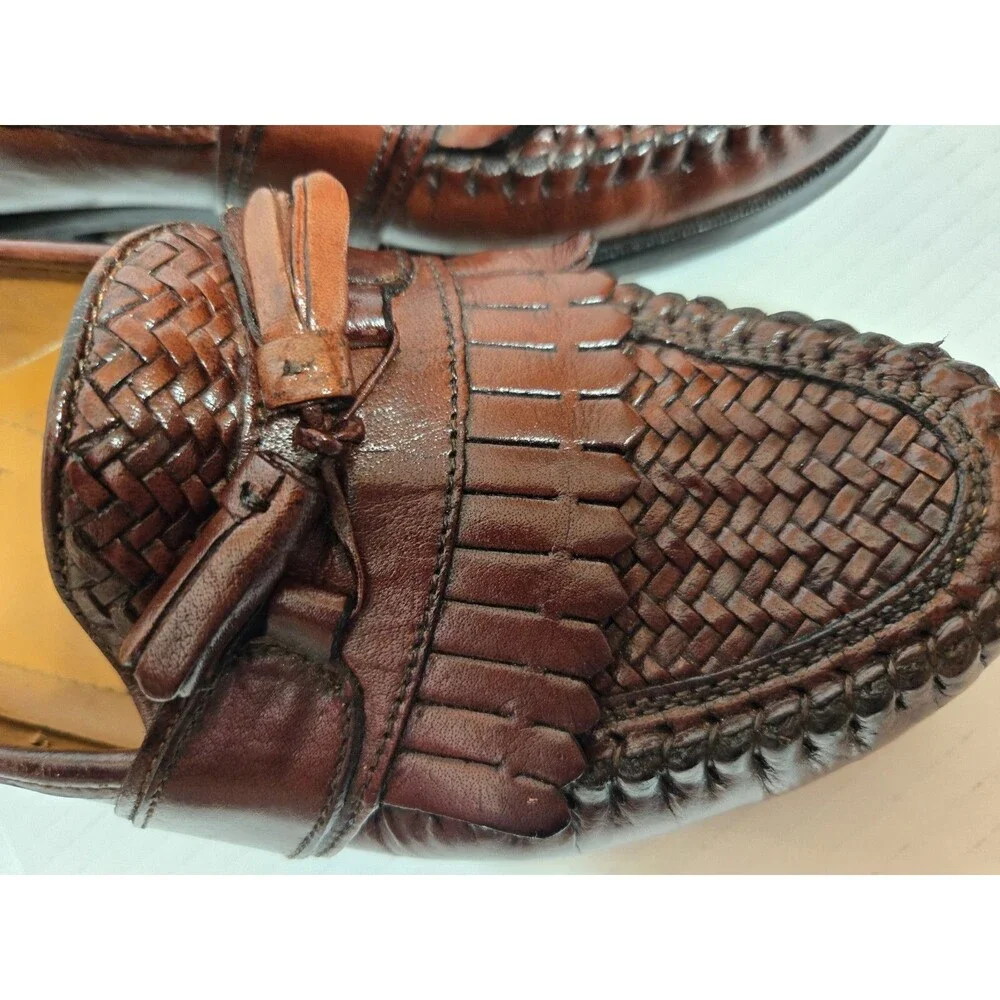 Nunn Bush, Mens 9.5M, Brown, Woven Leather, Tassel, Loafers, Dress Shoes